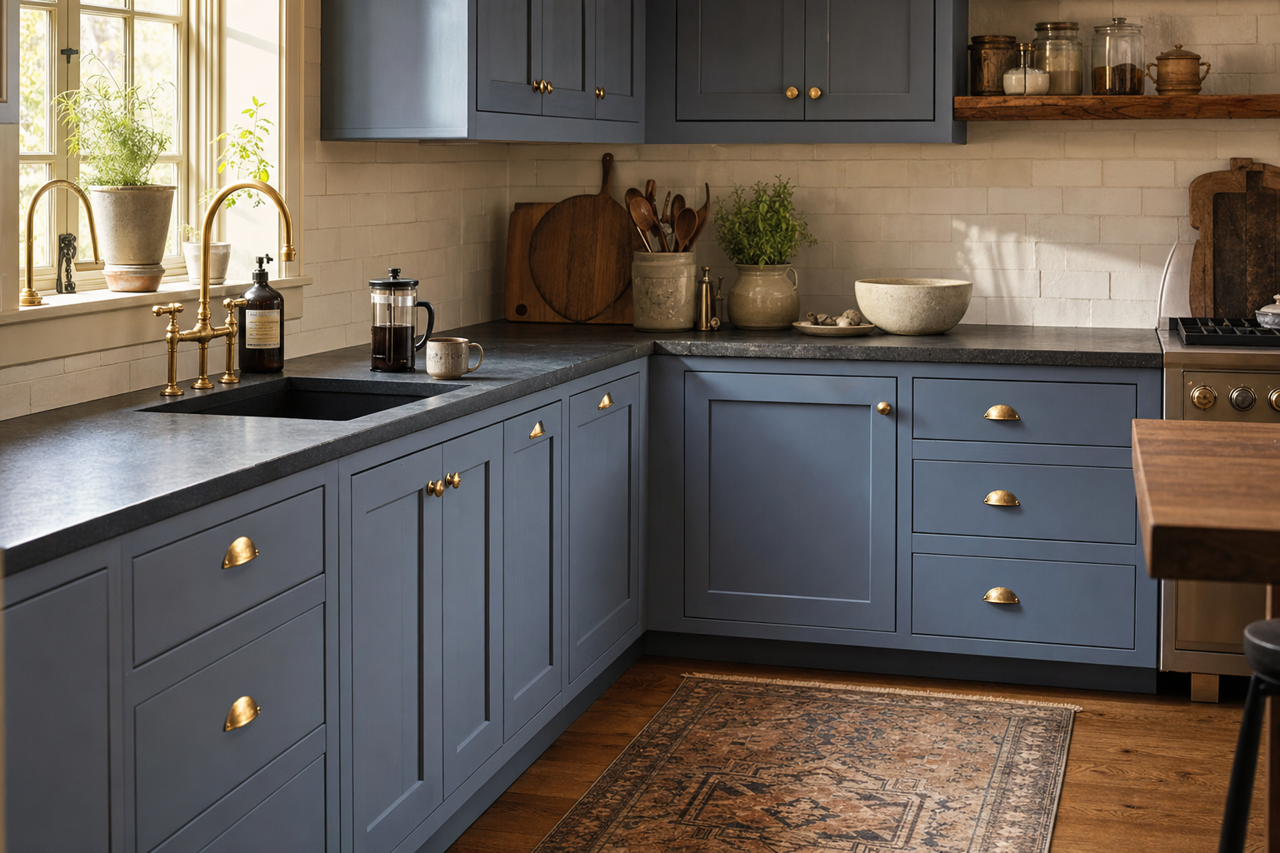 Searching Blue by Sherwin-Williams on cabinets