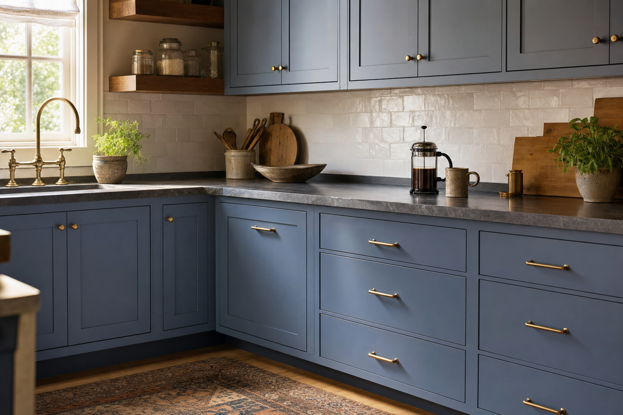 Luxe Blue by Sherwin-Williams on cabinets