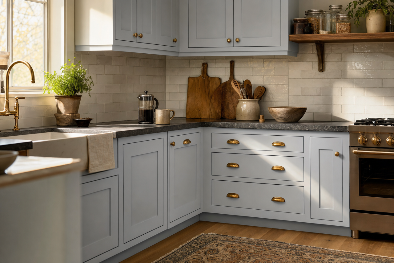 Daydream by Sherwin-Williams on cabinets