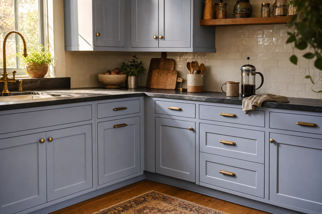 Vesper Violet by Sherwin-Williams on cabinets