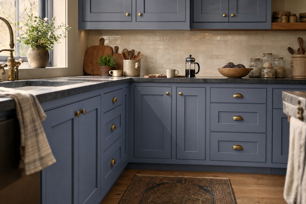 Soulful Blue by Sherwin-Williams on cabinets