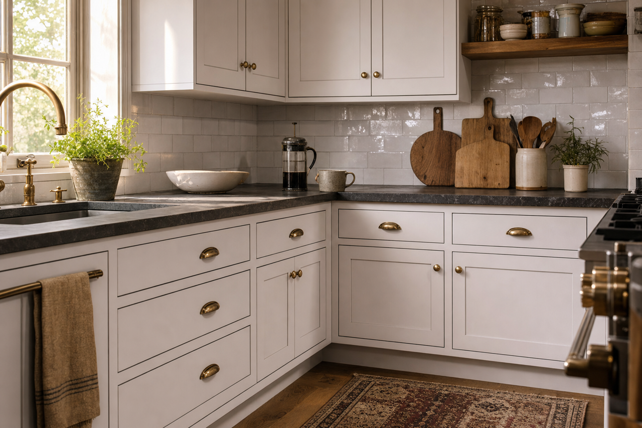 Silver Peony by Sherwin-Williams on cabinets