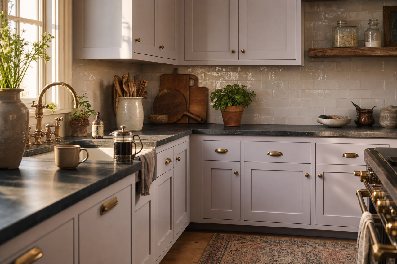 Grape Mist by Sherwin-Williams on cabinets