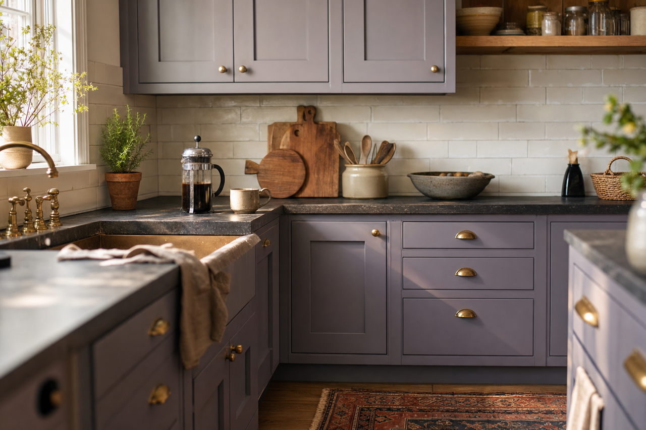 Mythical by Sherwin-Williams on cabinets