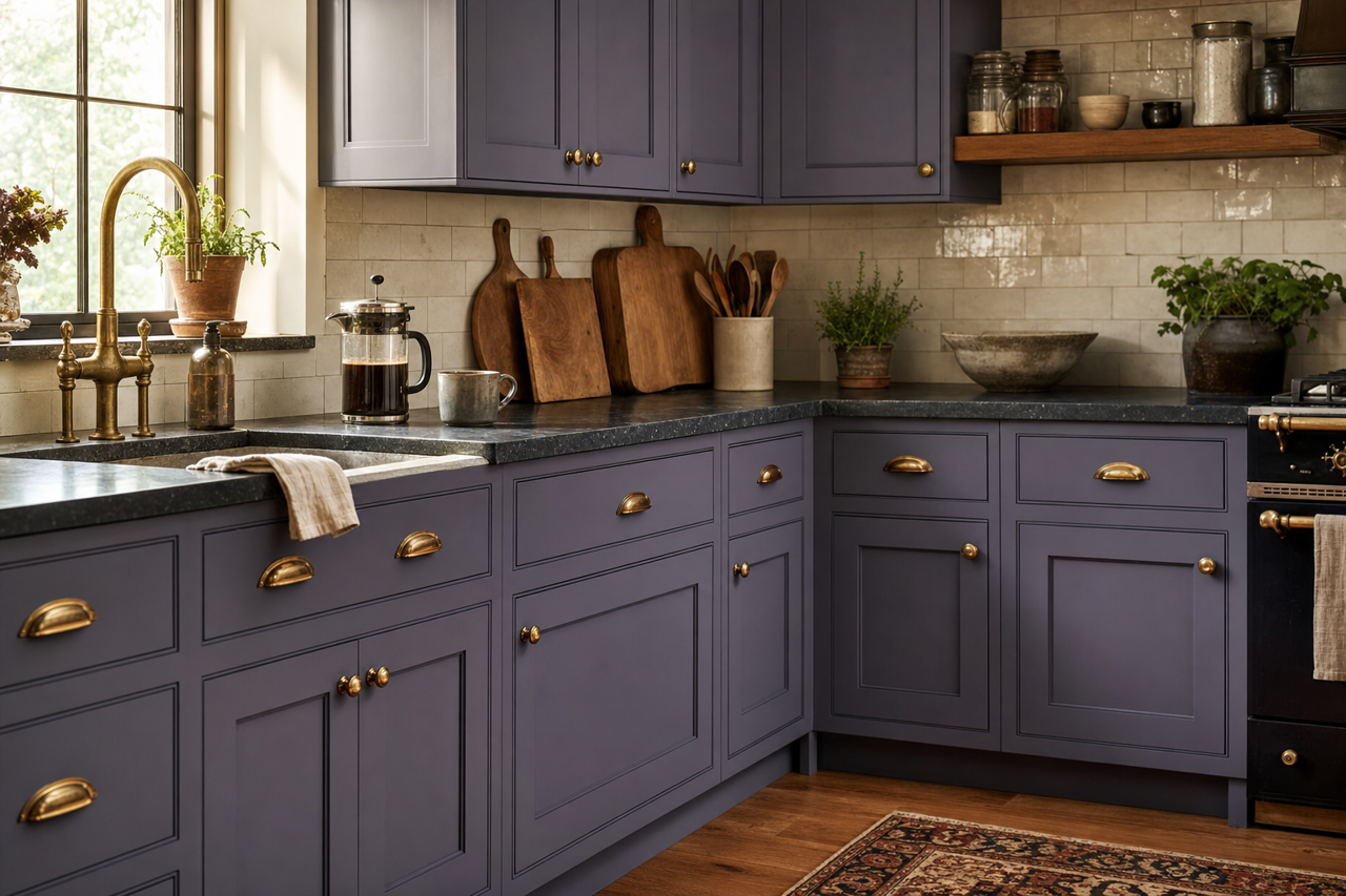Purple Passage by Sherwin-Williams on cabinets
