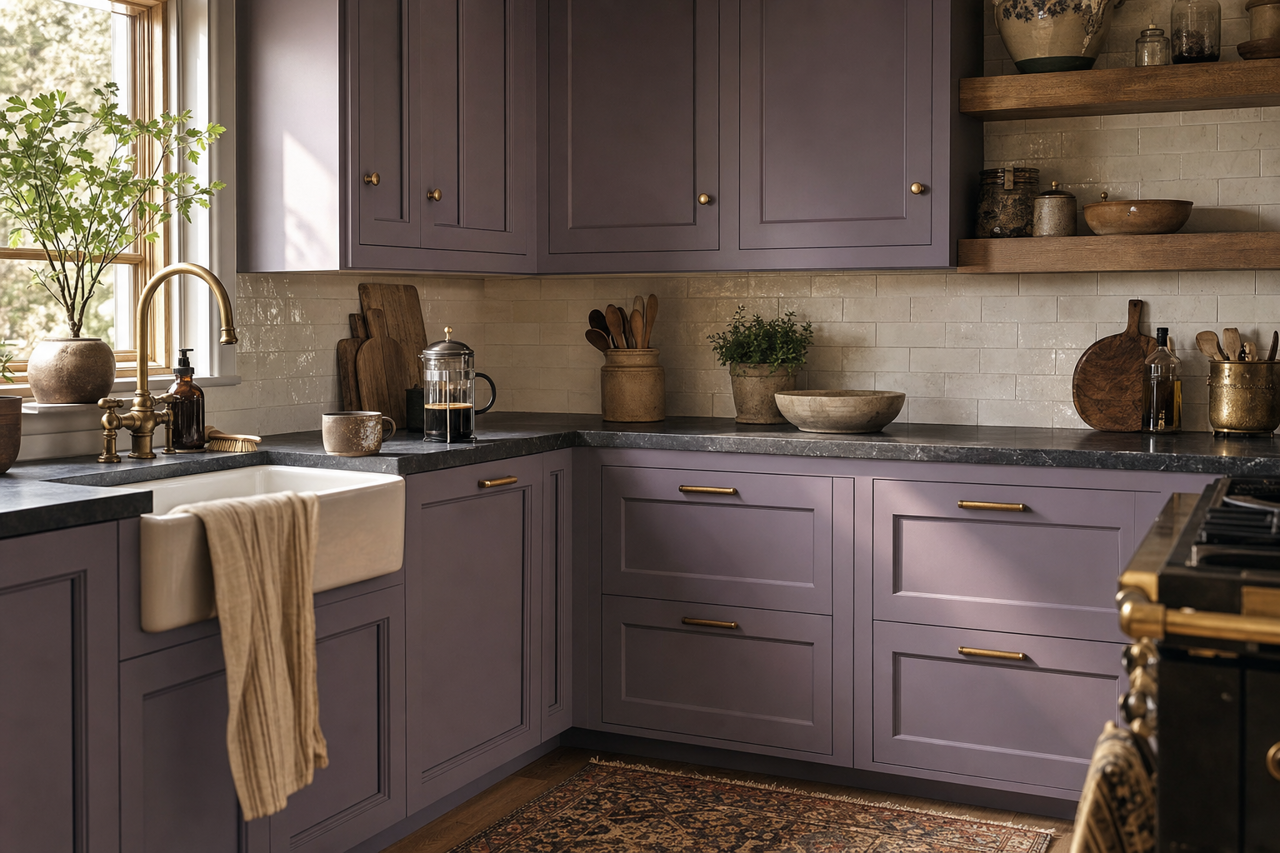 Wood Violet by Sherwin-Williams on cabinets