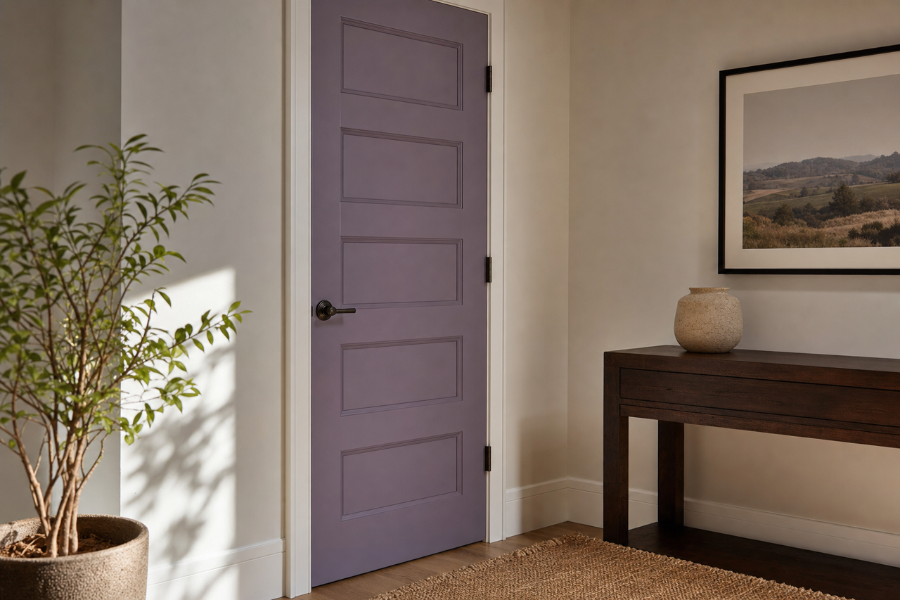 Wood Violet by Sherwin-Williams on interior-doors