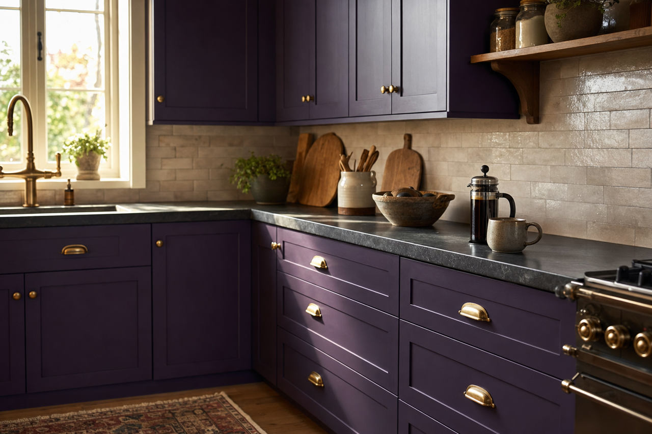 Concord Grape by Sherwin-Williams on cabinets