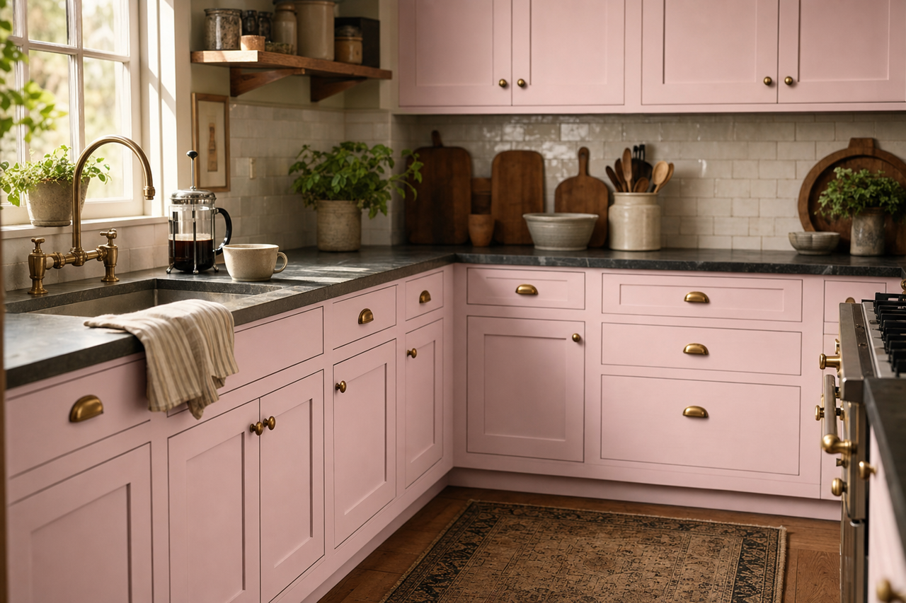 Teaberry by Sherwin-Williams on cabinets