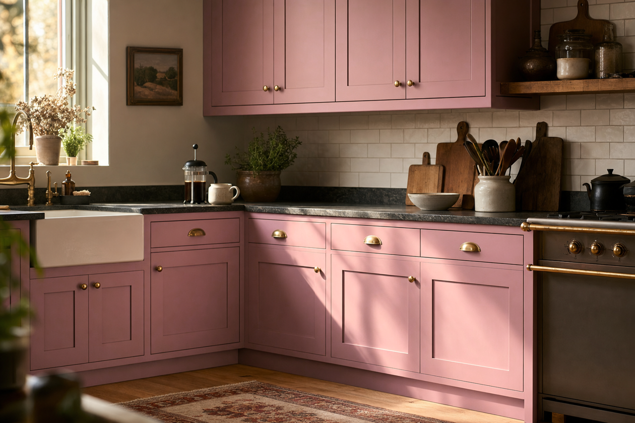 Rosebay by Sherwin-Williams on cabinets