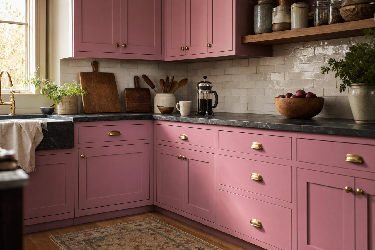 Red Clover by Sherwin-Williams on cabinets