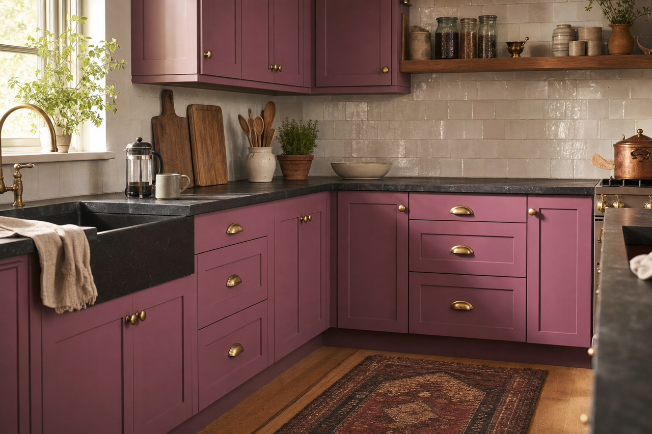 Grandeur Plum by Sherwin-Williams on cabinets