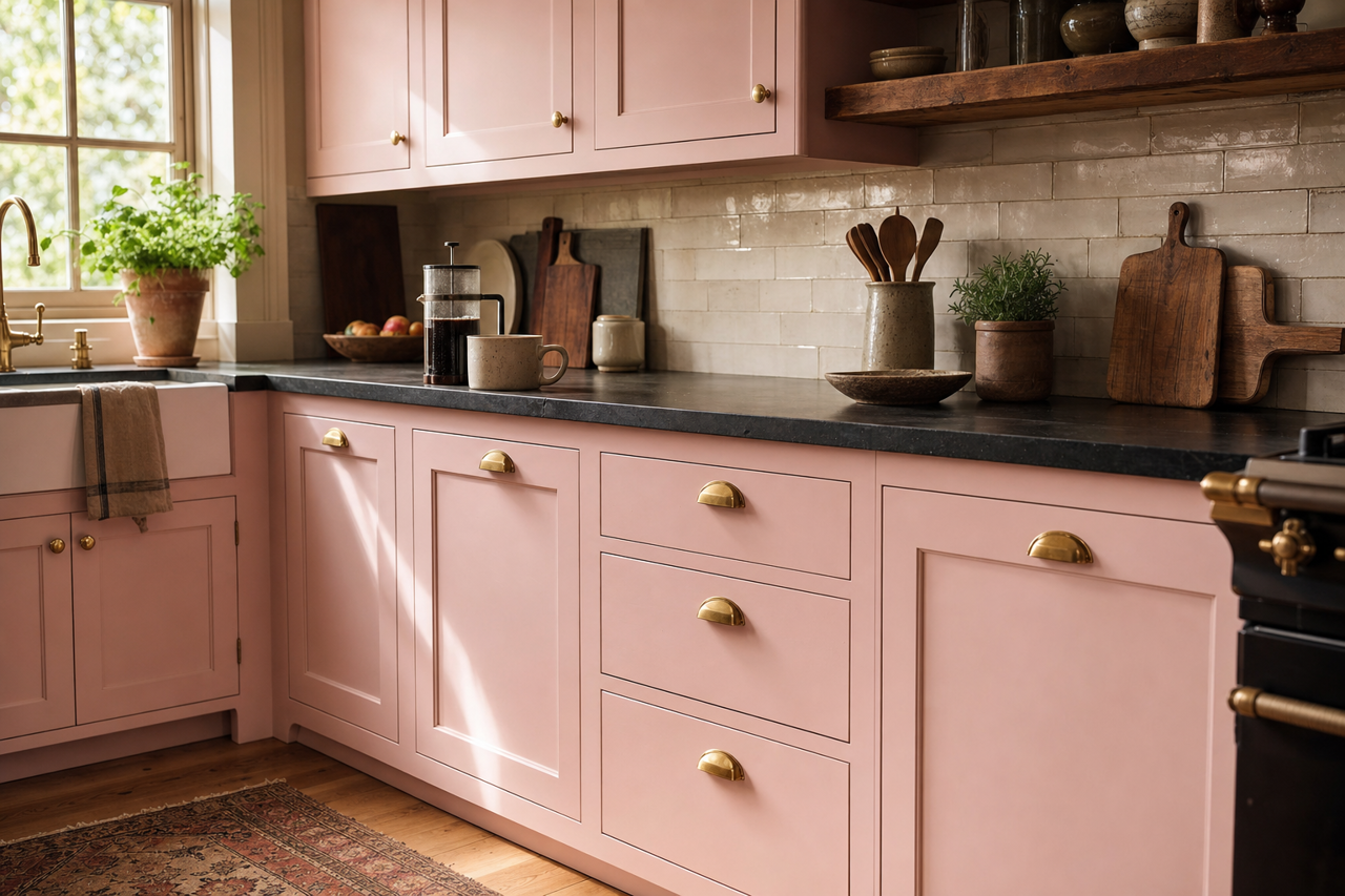 Lighthearted Pink by Sherwin-Williams on cabinets