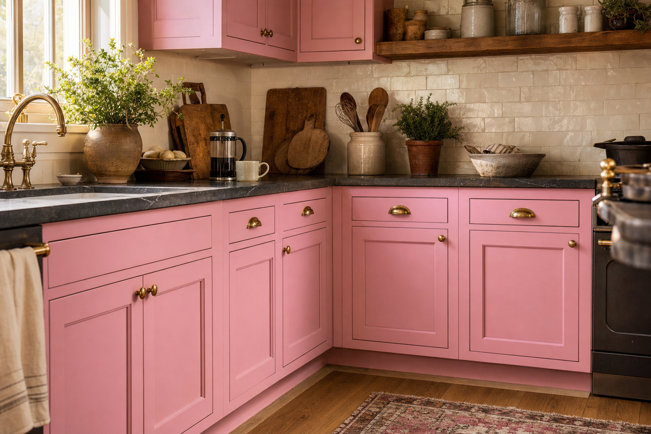 Haute Pink by Sherwin-Williams on cabinets