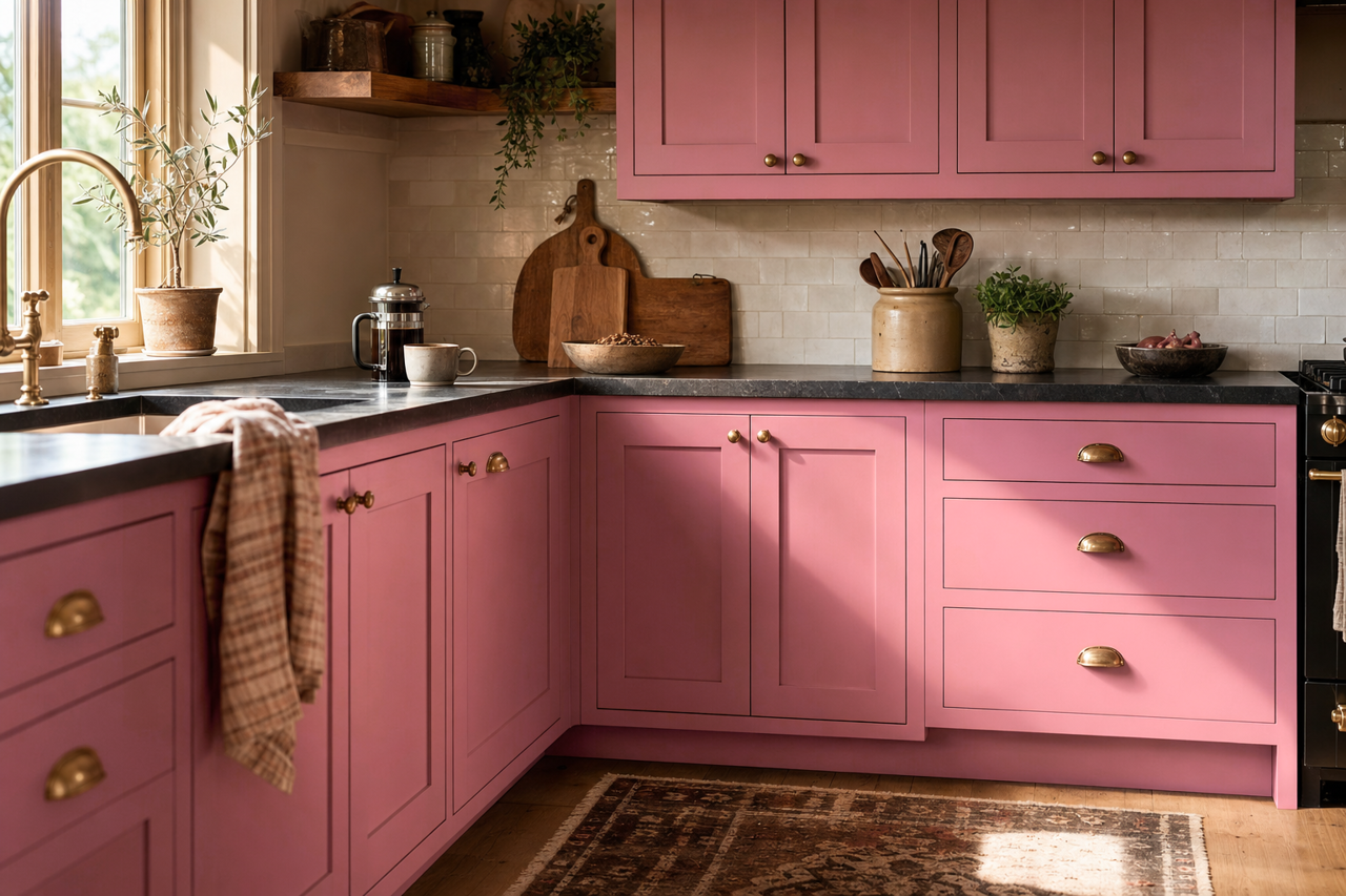 Cyclamen by Sherwin-Williams on cabinets