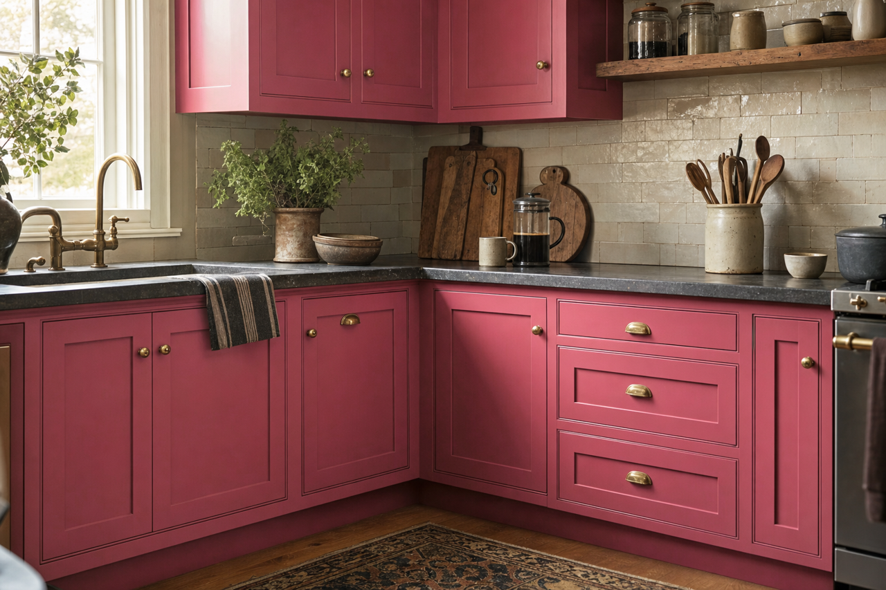 Gala Pink by Sherwin-Williams on cabinets