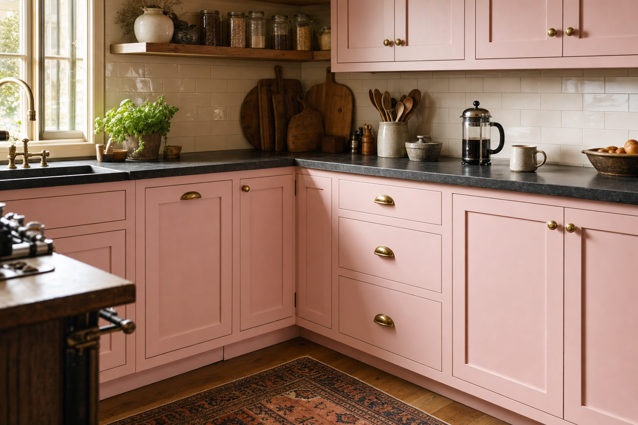 Impatiens Petal by Sherwin-Williams on cabinets
