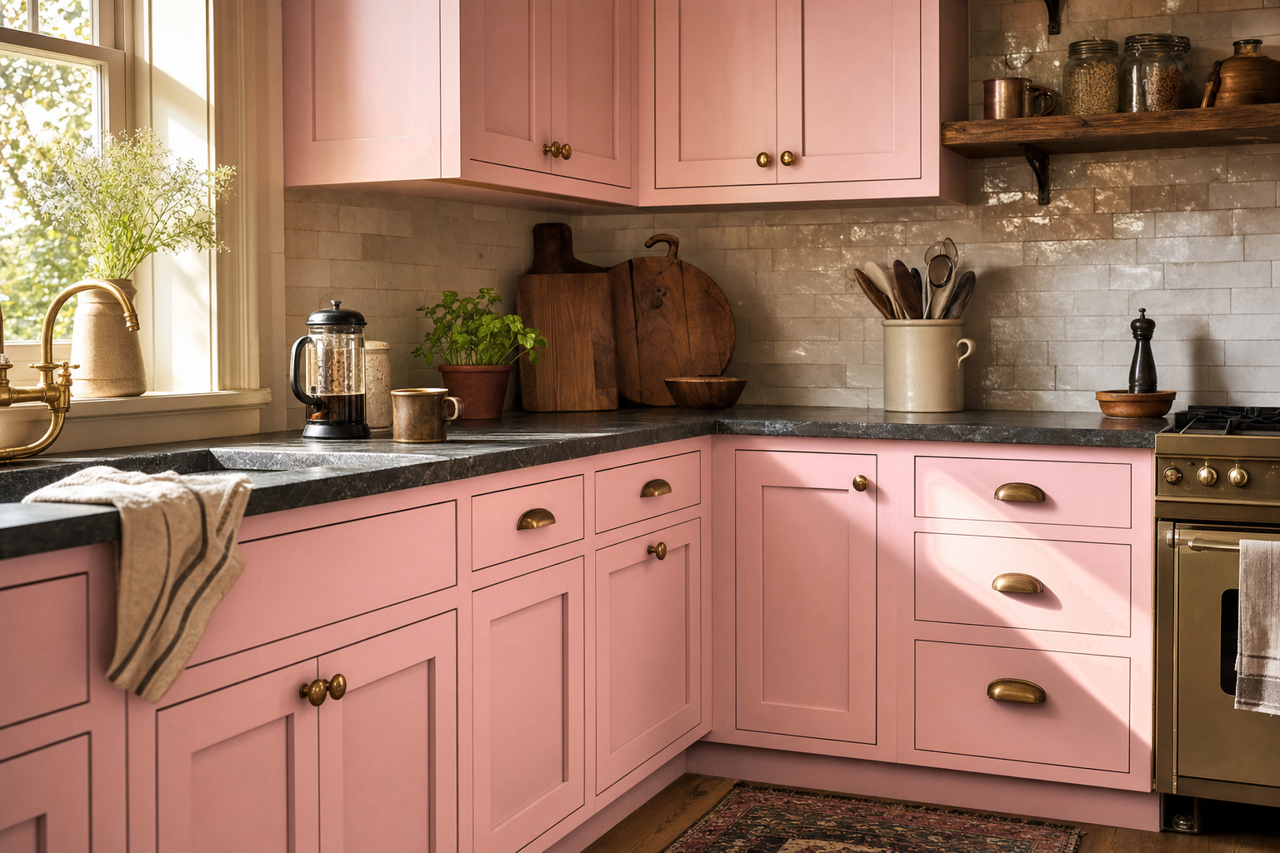 In the Pink by Sherwin-Williams on cabinets