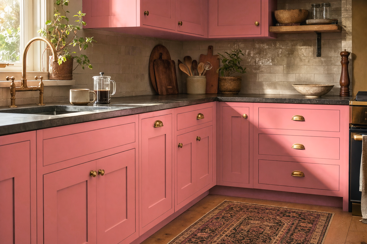 Cheery by Sherwin-Williams on cabinets