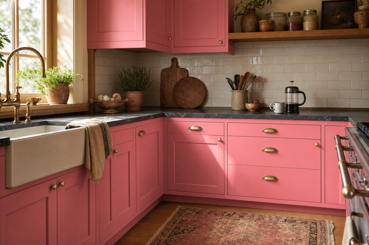 Coming up Roses by Sherwin-Williams on cabinets