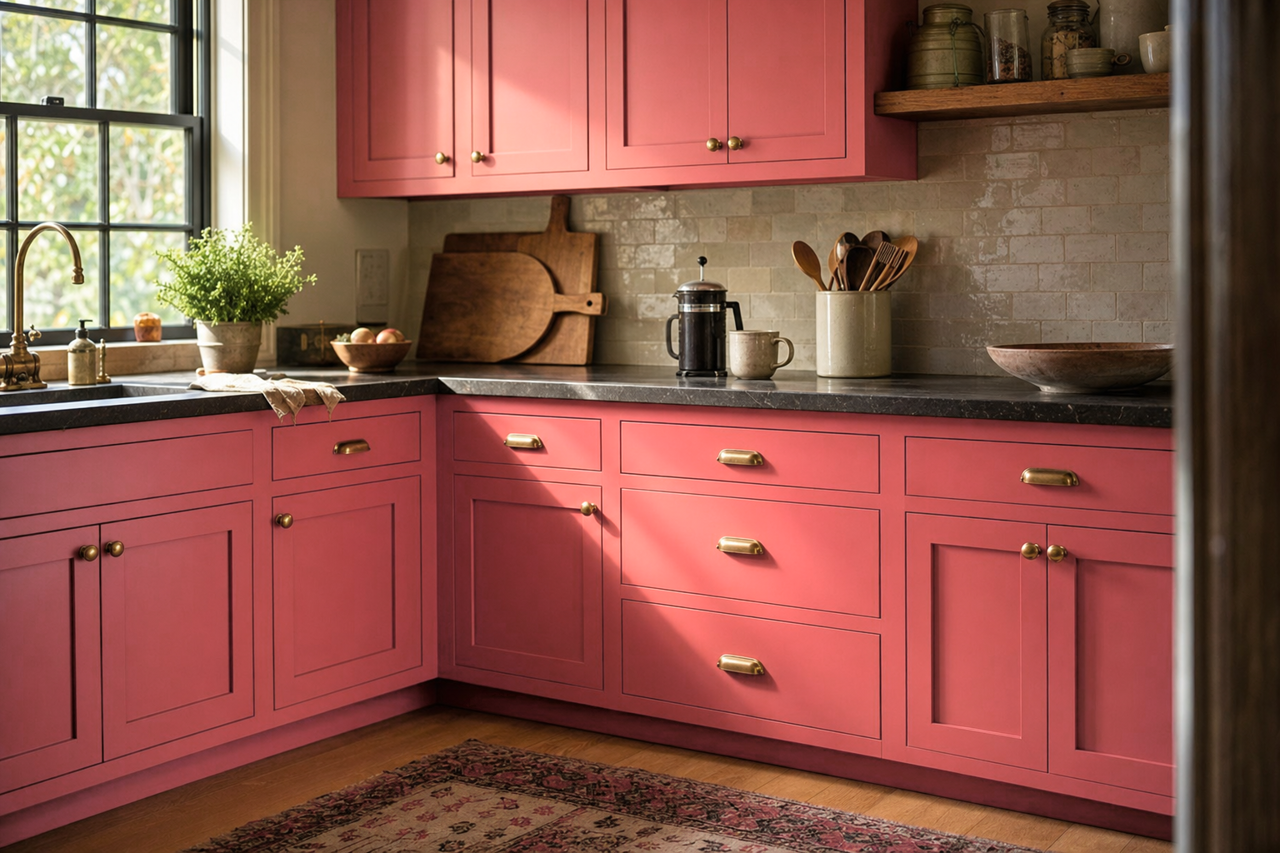 Grenadine by Sherwin-Williams on cabinets