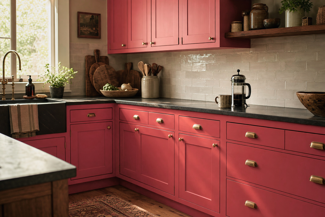 Coral Bells by Sherwin-Williams on cabinets