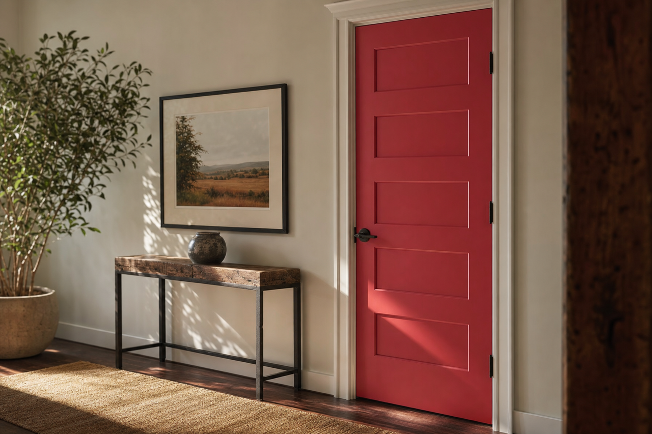 Poinsettia by Sherwin-Williams on interior-doors