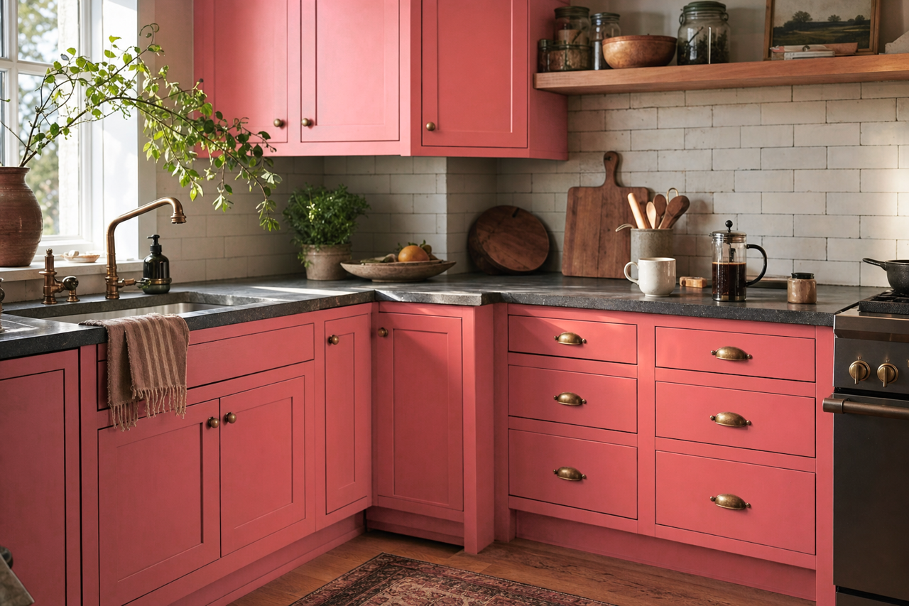 Begonia by Sherwin-Williams on cabinets