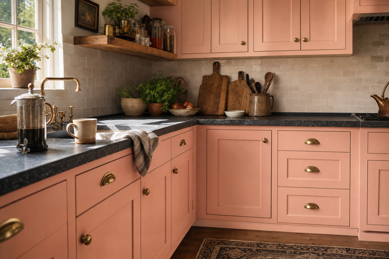 Oleander by Sherwin-Williams on cabinets