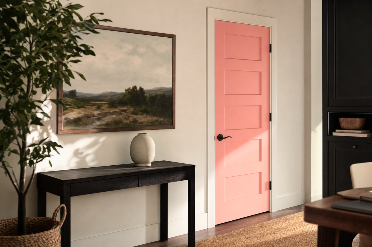 Youthful Coral by Sherwin-Williams on interior-doors
