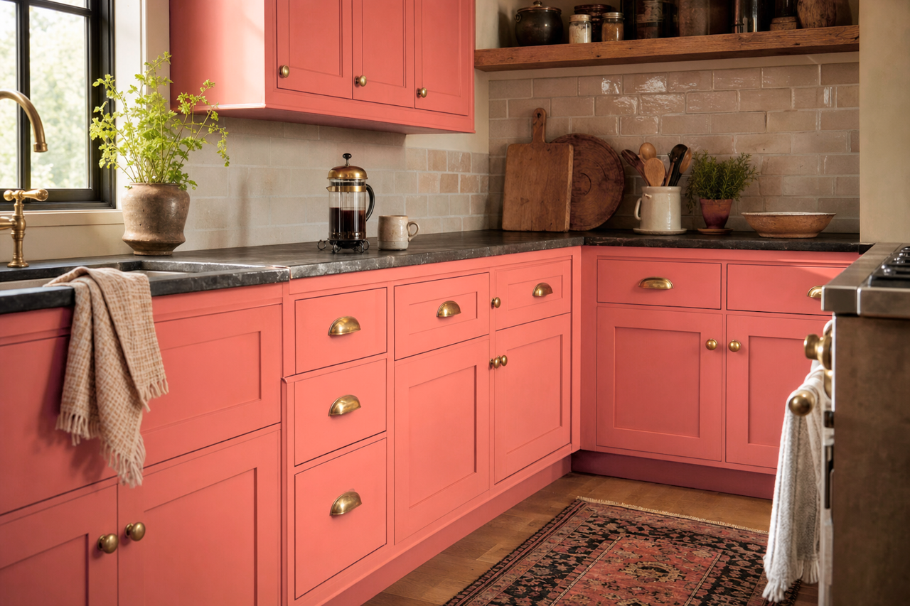 Coral Reef by Sherwin-Williams on cabinets