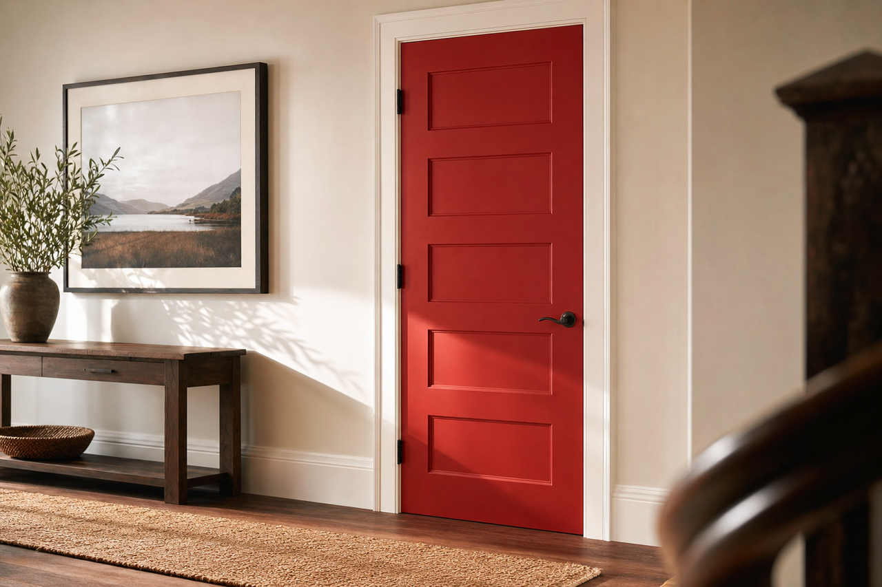 Rave Red by Sherwin-Williams on interior-doors