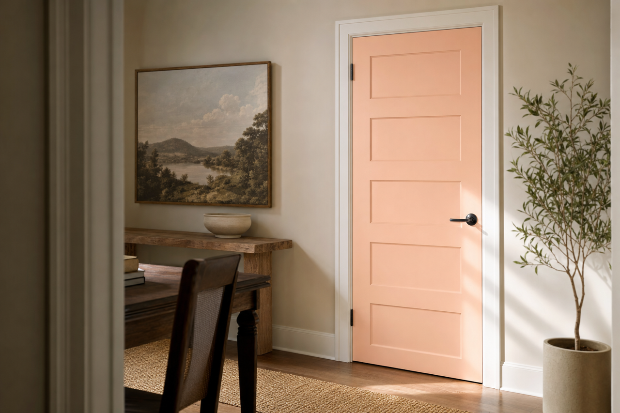 Koral Kicks by Sherwin-Williams on interior-doors