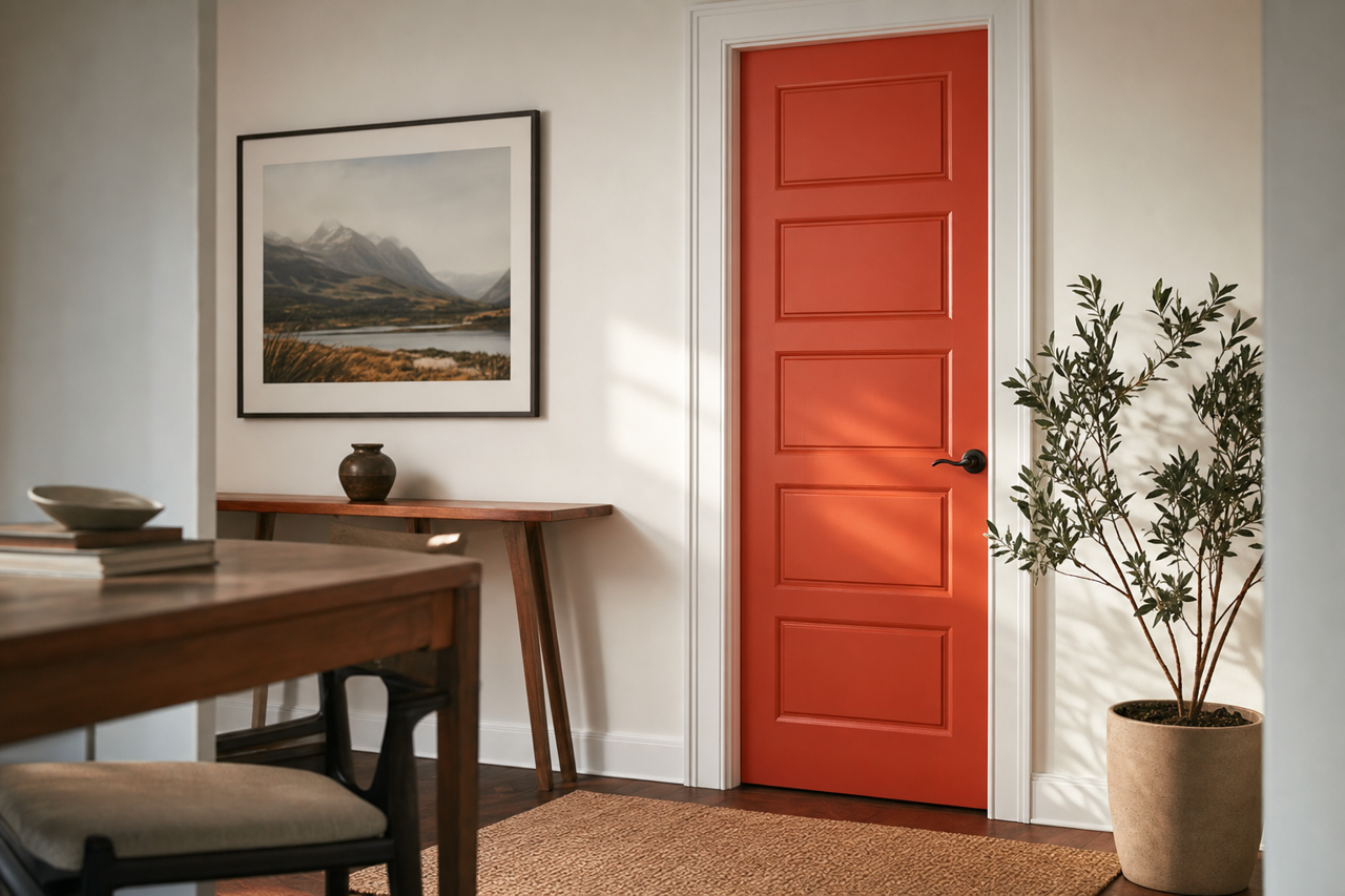 Hearty Orange by Sherwin-Williams on interior-doors