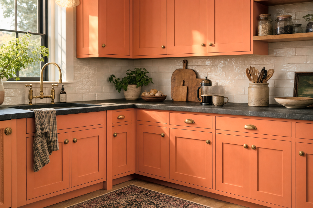 Emberglow by Sherwin-Williams on cabinets