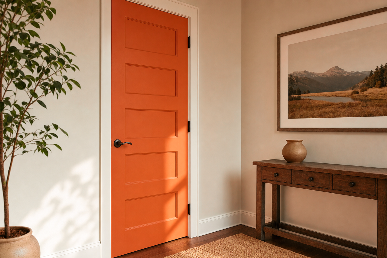 Robust Orange by Sherwin-Williams on interior-doors