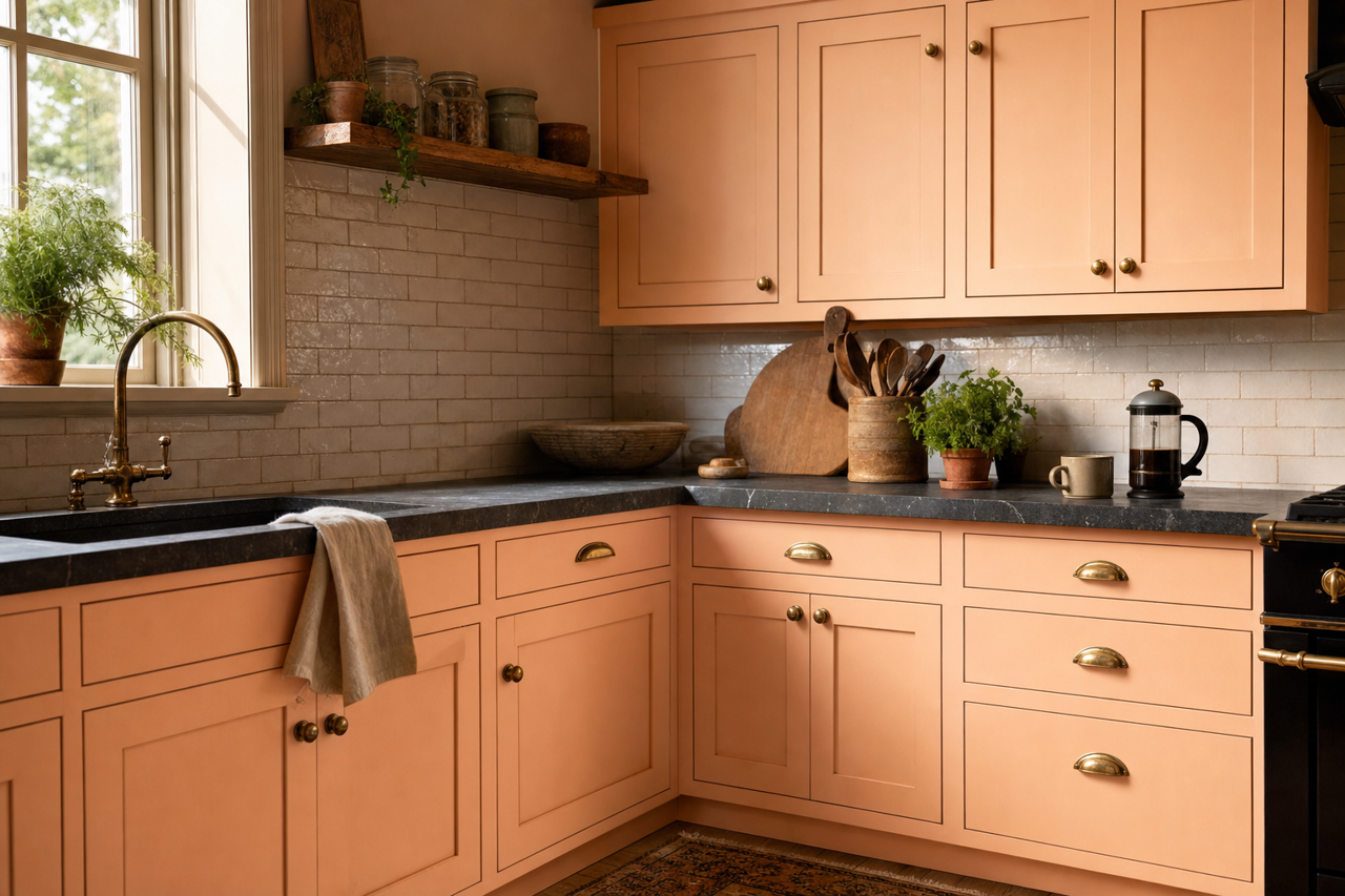 Naive Peach by Sherwin-Williams on cabinets