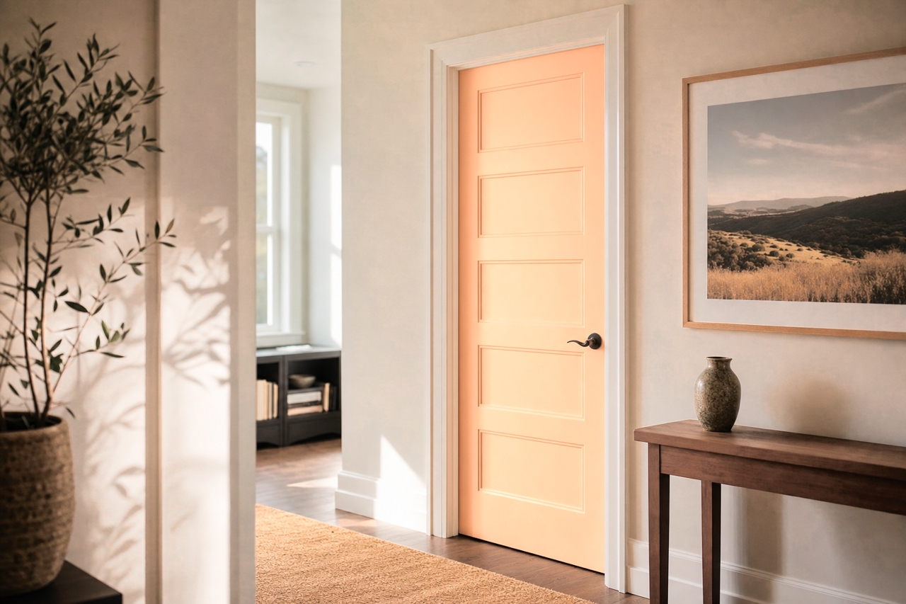Neighborly Peach by Sherwin-Williams on interior-doors