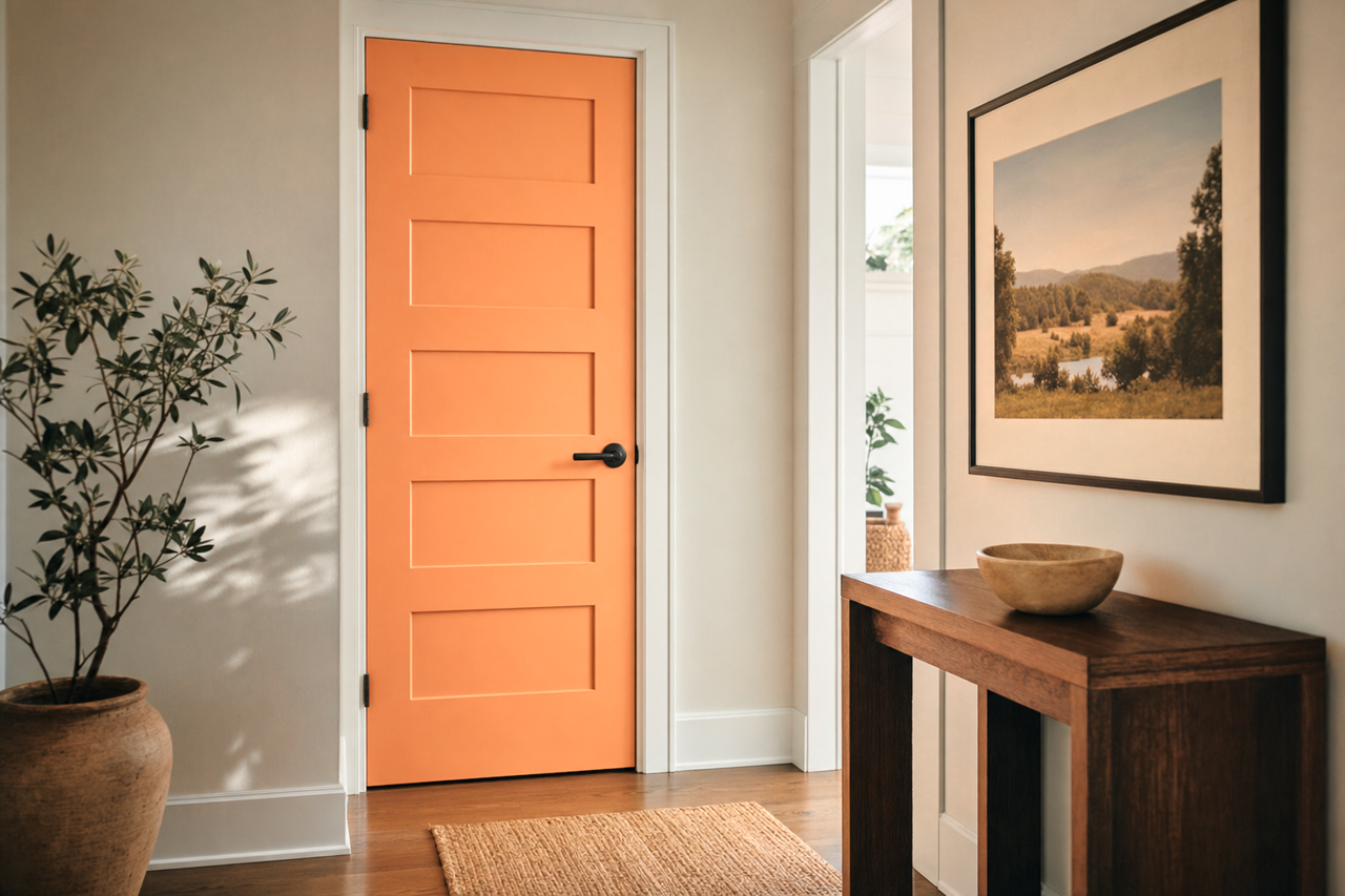 Inventive Orange by Sherwin-Williams on interior-doors