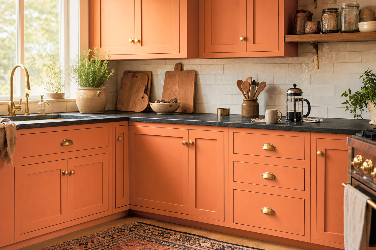 Copper Harbor by Sherwin-Williams on cabinets