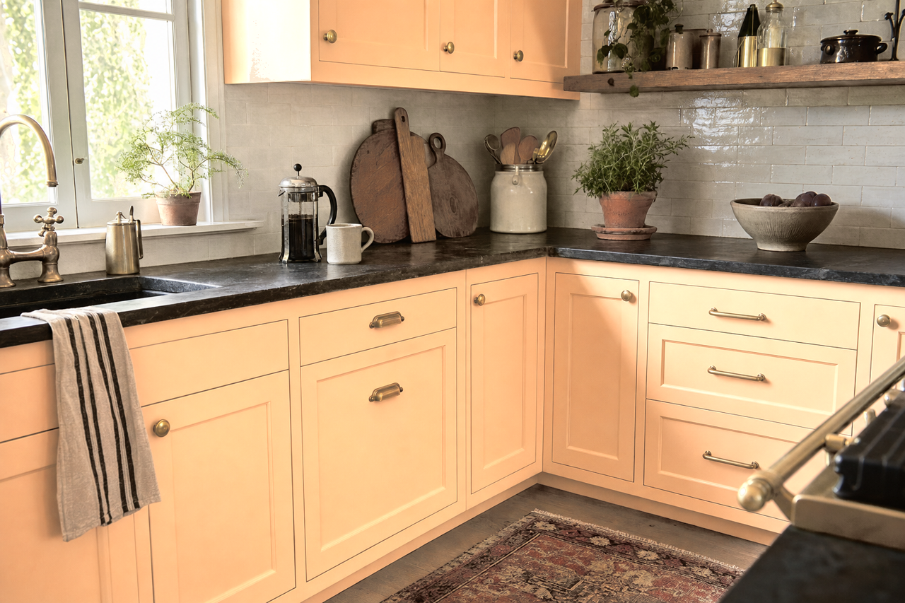 Avid Apricot by Sherwin-Williams on cabinets