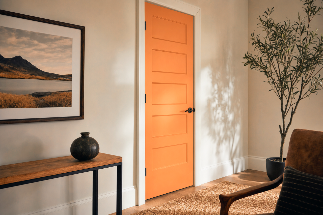 Outgoing Orange by Sherwin-Williams on interior-doors