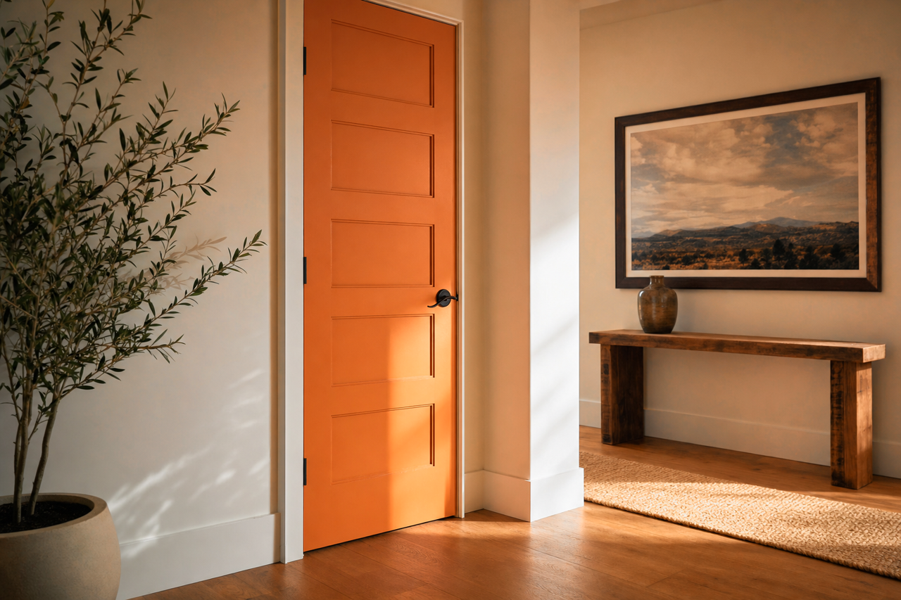 Rhumba Orange by Sherwin-Williams on interior-doors