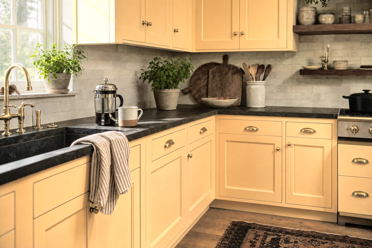 Honey Blush by Sherwin-Williams on cabinets
