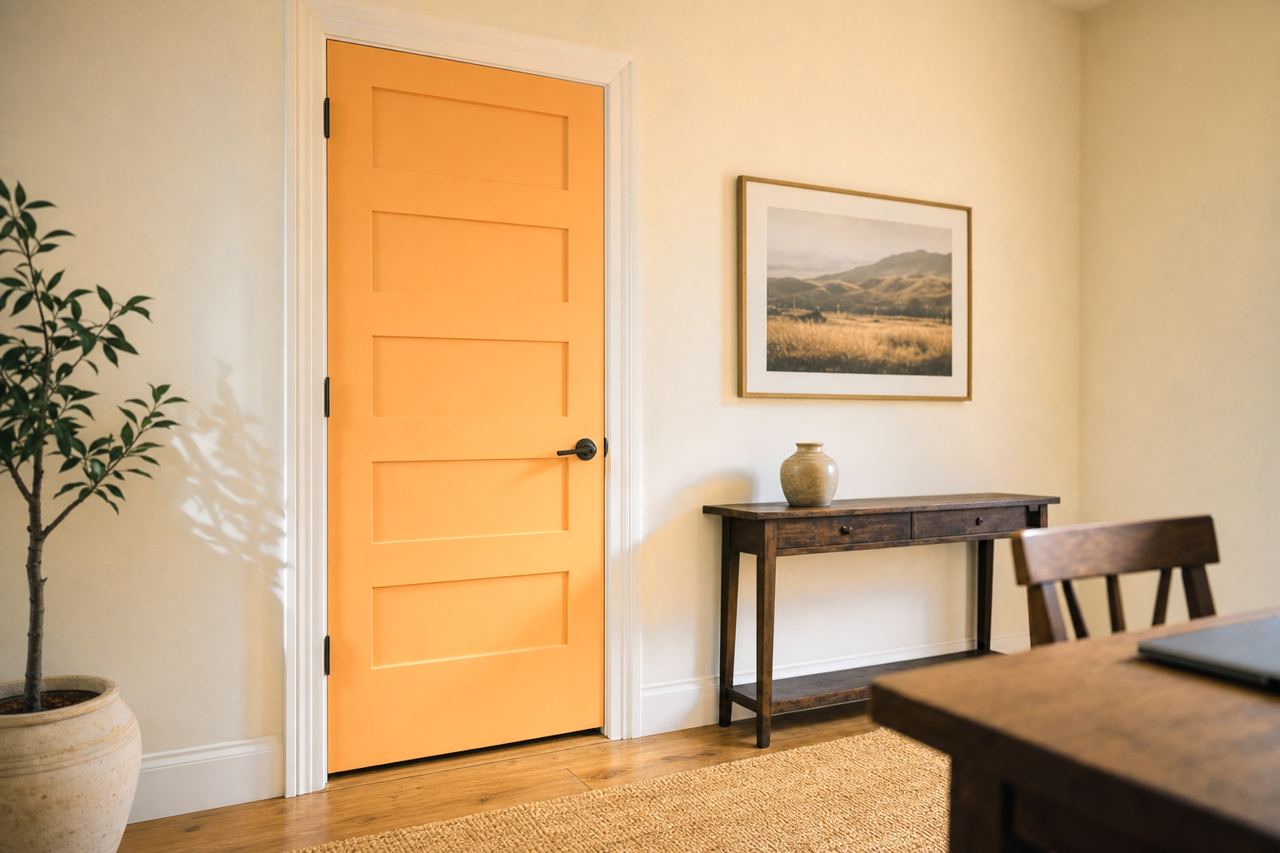 Papaya by Sherwin-Williams on interior-doors