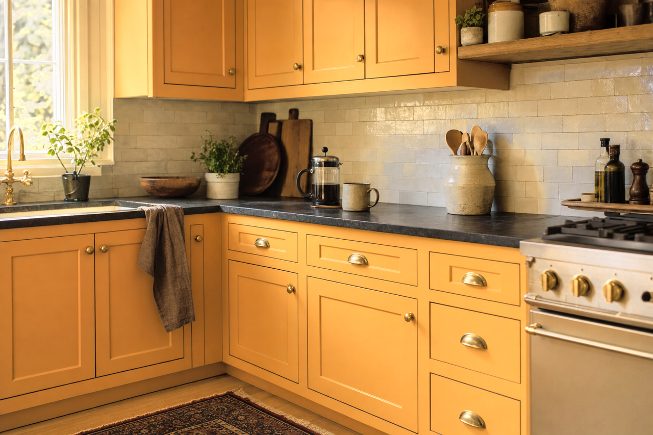 Yarrow by Sherwin-Williams on cabinets