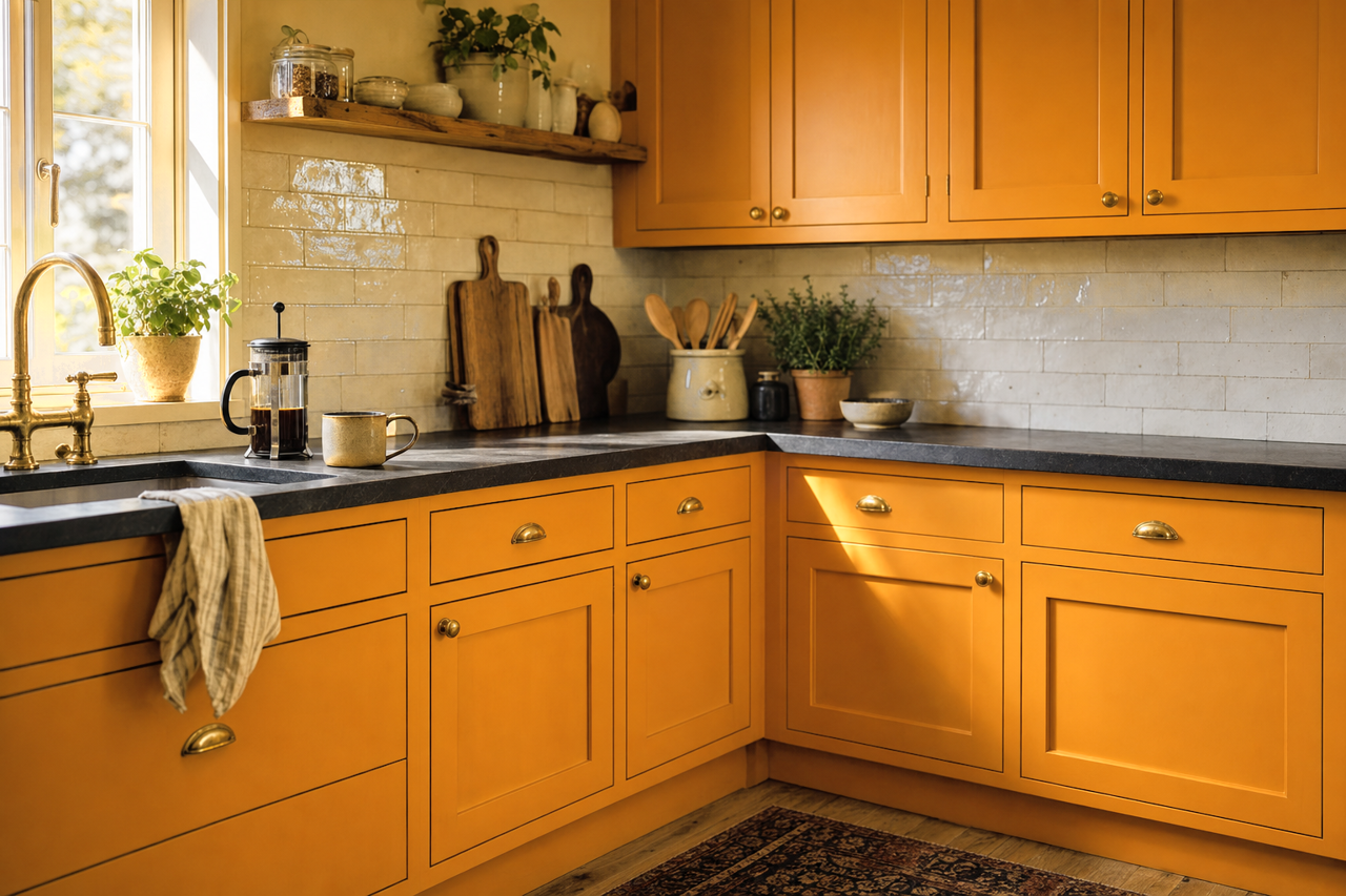 Curry by Sherwin-Williams on cabinets