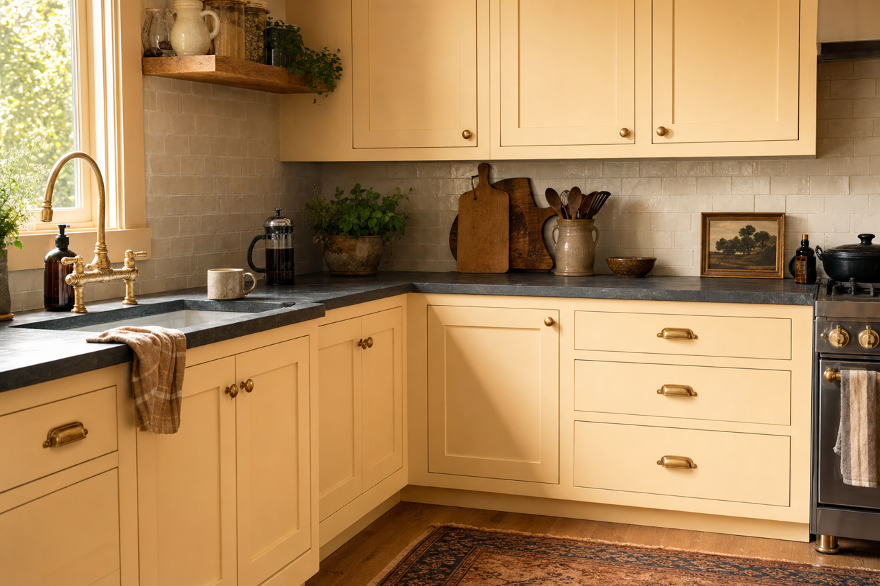 Morning Sun by Sherwin-Williams on cabinets