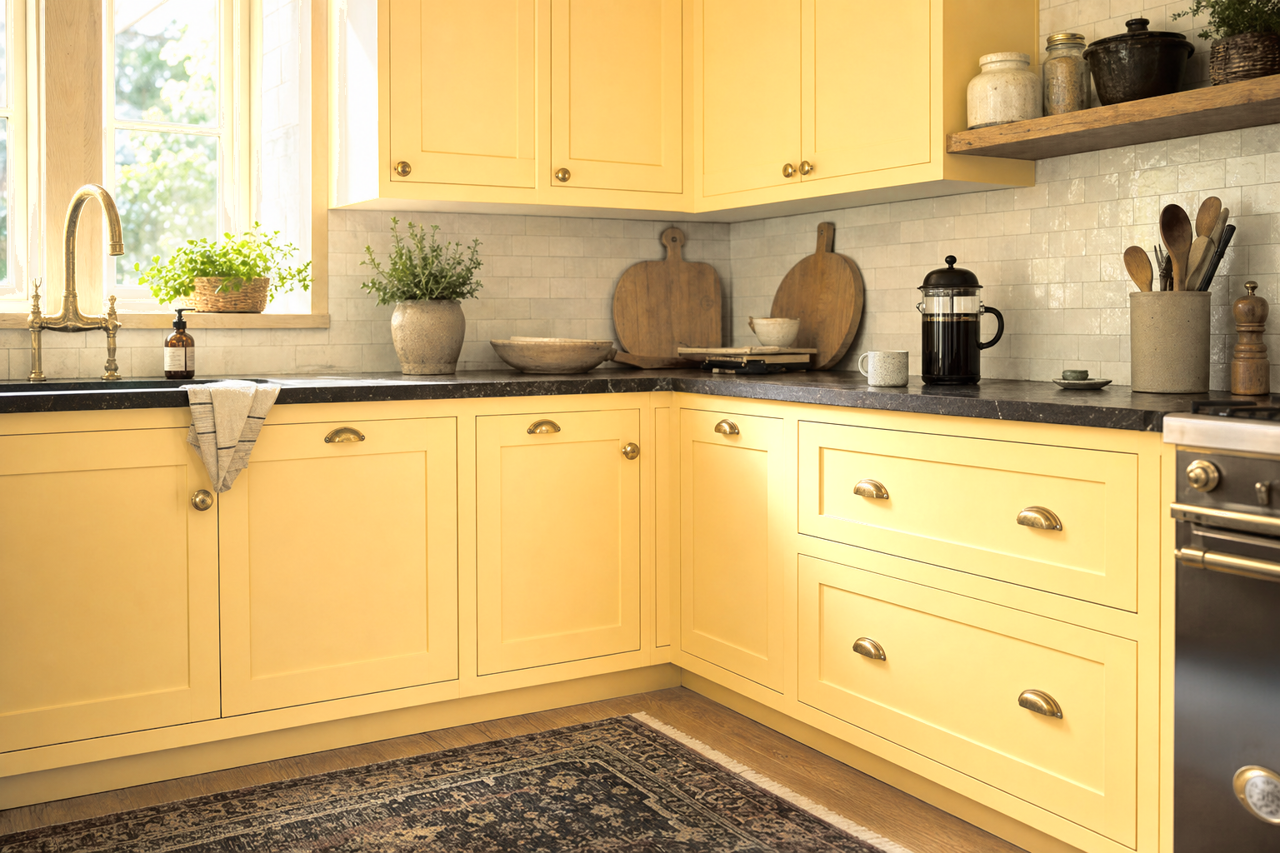Jonquil by Sherwin-Williams on cabinets