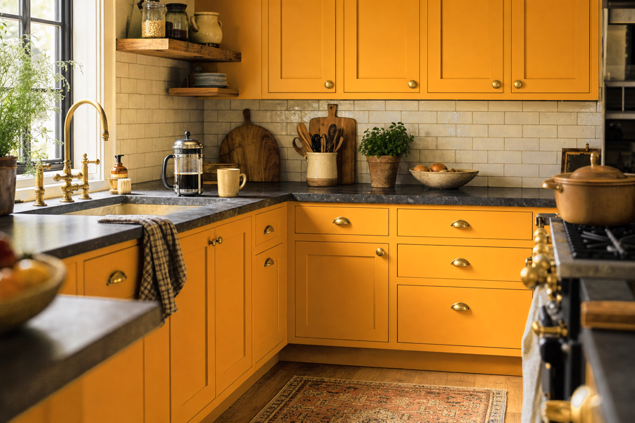 Sunflower by Sherwin-Williams on cabinets